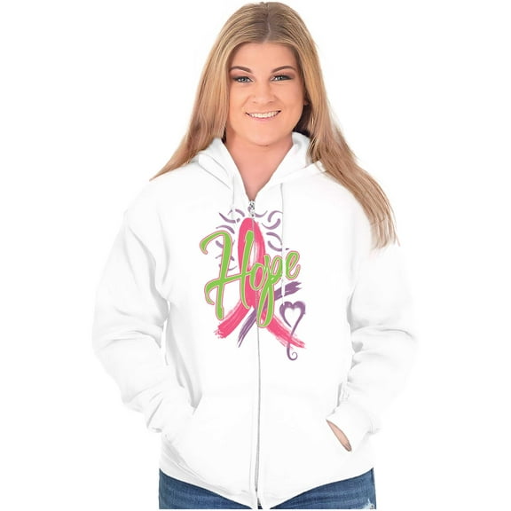Hope Pink Ribbon Heart Breast Cancer Zip Hoodie Sweatshirt Women Brisco Brands S
