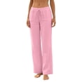 thumbnail image 4 of HADST Women's Drawstring Waist Straight Leg Pants Side Pockets Lightweight Cotton Linen Trousers for Casual Summer, 4 of 8