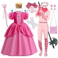 thumbnail image 2 of Vestido de princesa de melocotón para niñas, disfraz de Anime de lujo para carnaval, monos para niños pequeños, vestidos de fiesta, ropa 3-10T, 2 of 5