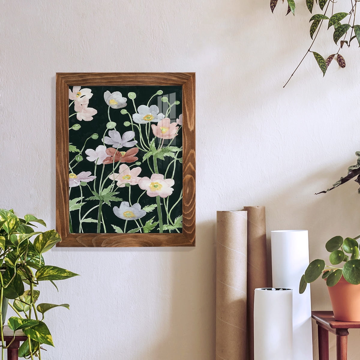 Anemone Dance II -Framed Print w/glass-Walnut