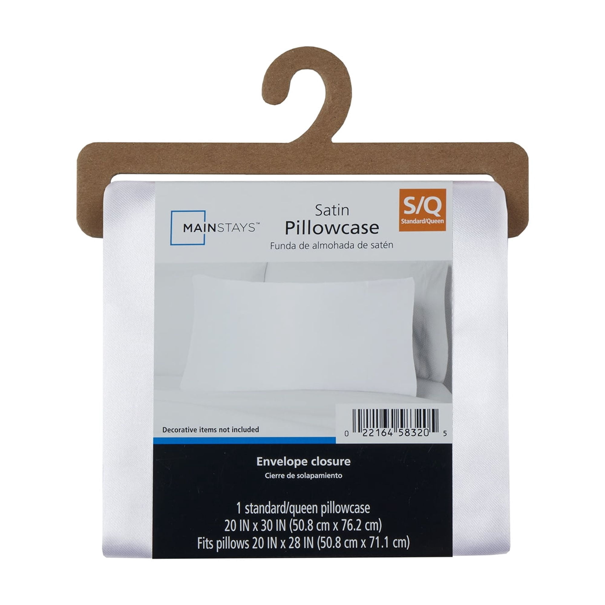 Mainstays Satin Pillowcase – Standard – Pure White – Frizz Control & Cooling Comfort – 1 Pack