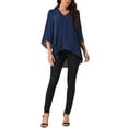 thumbnail image 2 of INSPIRE CHIC Women's High Low Tops Dressy Casual 3/4 Bell Sleeve V Neck Asymmetrical Hem Shirt Chiffon Blouse S Navy Blue, 2 of 5
