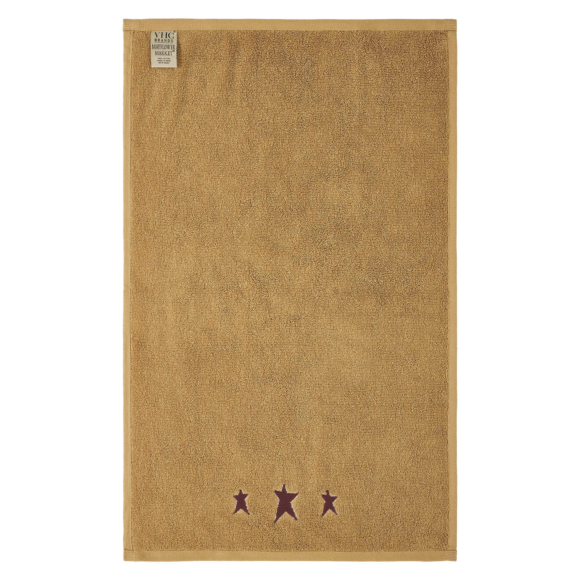 VHC Brands Burgundy Prim Stars Tan Hand Towel Set of 2 16x26
