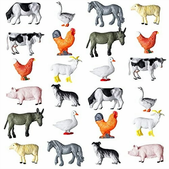 24 Pcs Mini Figures Toys Realistic Farm Animal Figures Plastic Learning Educational Playset Animal Themed Party Supplies Cake Topper Educational Toy for Garden Home Decor Birthday Favors