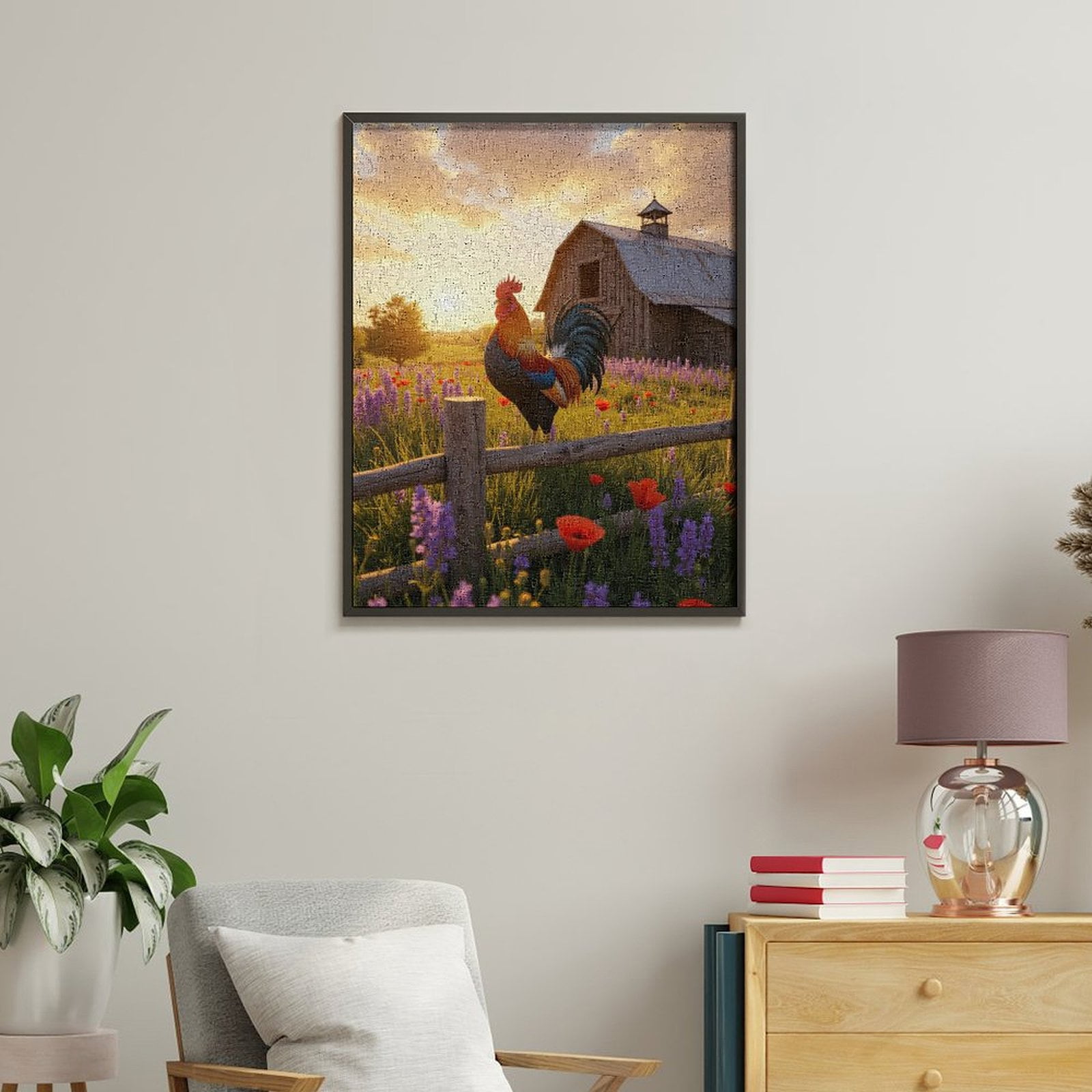 Paint by Numbers Kit for Adults, Rooster Sunrise Field Barn Wildflowers Paint by Numbers, Easy Paint by Numbers Kit for Adults Beginner, DIY Adult Paint by Number Kits on Canvas, Home Decor