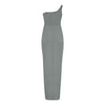 thumbnail image 4 of Eyelet Dresses for Women Sleeveless One Shoulder Twist Front Split Midi Dress Fashion Summer Bodycon Dress (S, Dark Gray), 4 of 5