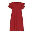 thumbnail image 4 of Maxi Dresses for Women 2025, Womens Summer Ruffle Sleeve Dress V Neck Vacation Beach Cute Short Sundress(Red,S), 4 of 9