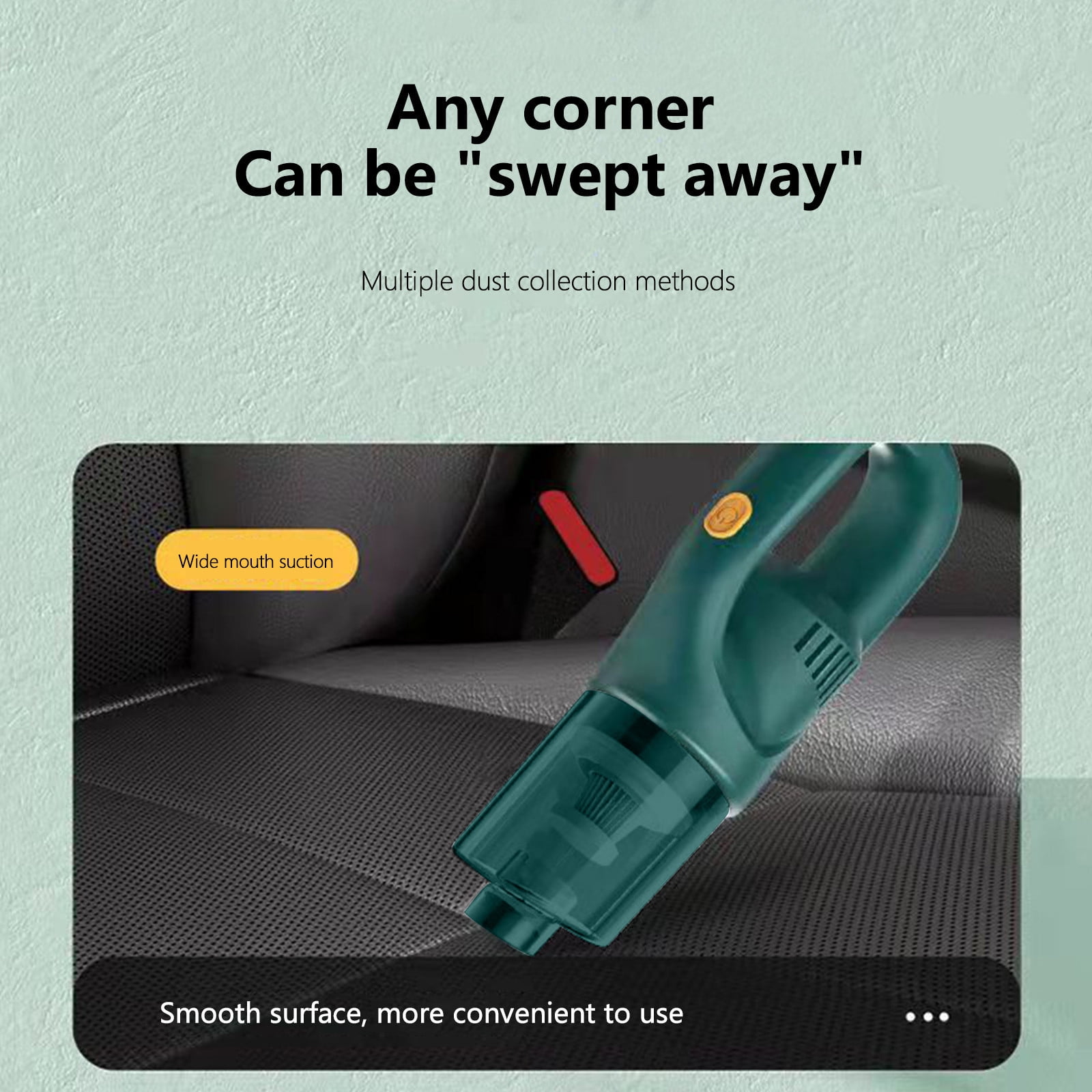 Mini Handheld Wireless Car Vacuum Cleaner 120W,Strong Suction Wet Dry Portable Vacuum With Long-Lasting Battery,Multifunctional Compact Cleaning For Car Home Sofa Surfaces Hard-To-Reach Areas-Green