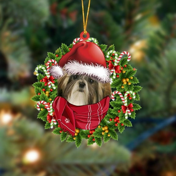 Acrylic 2D FLAT Shih Tzu 1-Xmas Bandana Hanging Ornament