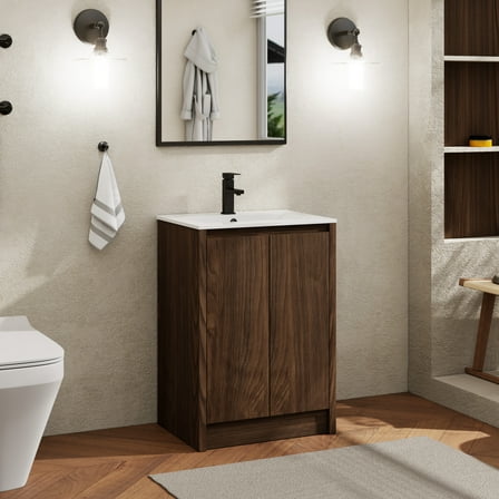 24" Wood Bathroom Vanity Set with Sink Top, Faucet and Drain, Without Mirror