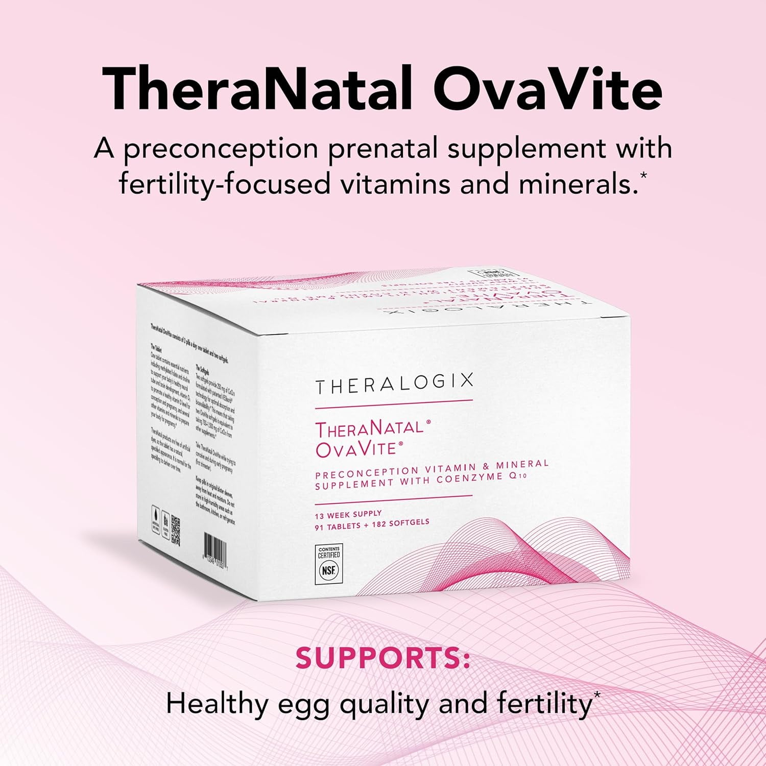 Theralogix TheraNatal OvaVite Preconception Vitamins - 13-Week Supply - Prenatal Vitamins & Fertility Supplement for Women with CoQ10* - NSF Certified - 91 Tabs, 182 Softgels (91 Servings)