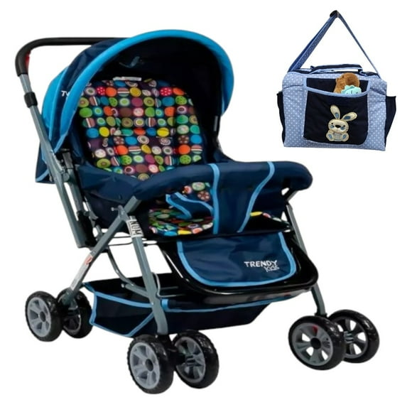 COMBO CARRIOLA TRENDY KIDS SONIC AZUL + PAÑALERA