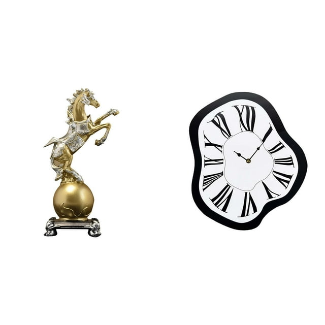 Reloj De Pared Creativo Con Diseño De Caballo Distorsionado Y Fundido, Estatua Artística Artesanal, Adorno Decorativo Para Sala De Estar, Oficina, Centro De Mesa De Escritorio.
