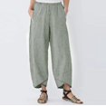 thumbnail image 1 of Pantalones harén para mujer, pantalones de pierna ancha de cintura elástica de lino y algodón Vintage, pantalones recortados holgados con bolsillos sólidos informales para mujer, S-5XL Tan Jianjun unisex, 1 of 2