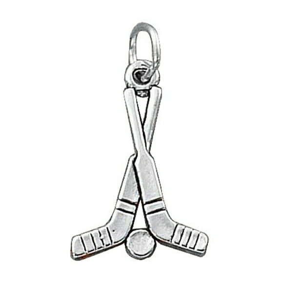 Sterling Silver 16" .8mm Box Chain Hockey Sticks Puck Pendant Necklace