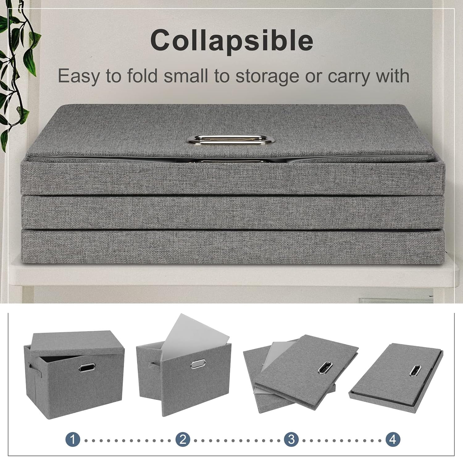 Large 17" 36 Quart Collapsible Stackable Storage Bins with Lids, 5 Packs Linen Fabric Closet Boxes with Lids, Storage Cube Baskets Container Organizers for Bedroom Office(17 x12 x11)