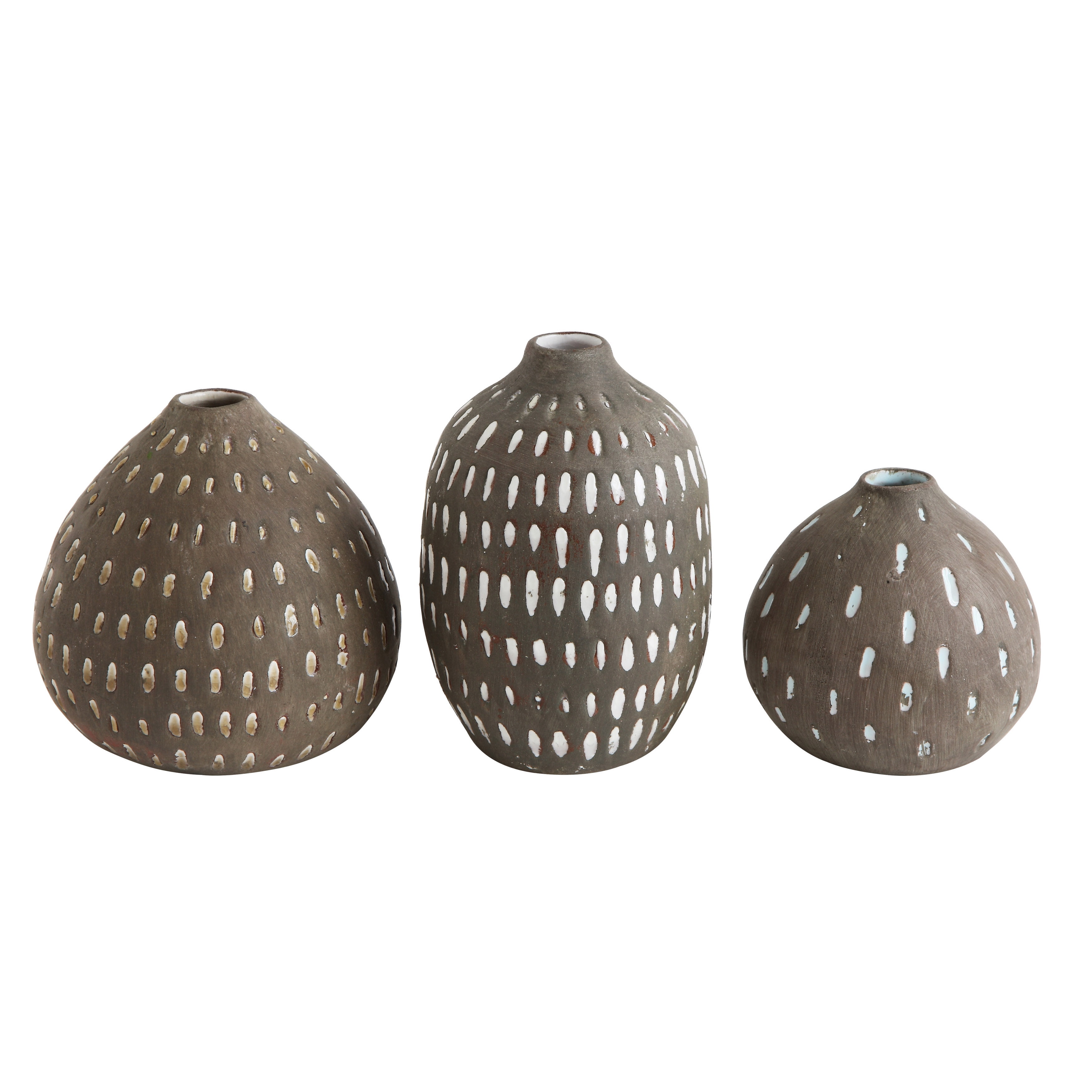 Creative CoOp Hand Painted Brown Decorative Vases (Set of 3 Shapes/Sizes)