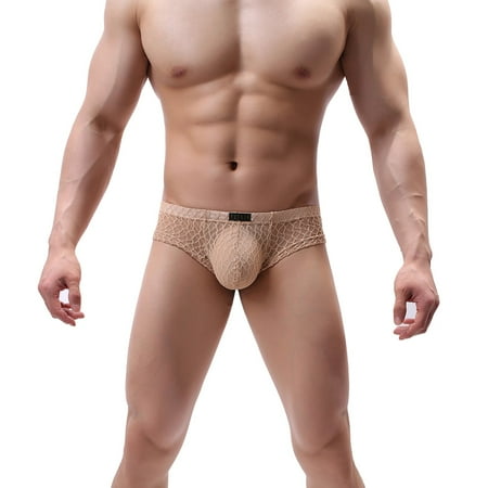 

Qcmgmg Mens Stretch Solid Color Underwear Moisture-Wicking Lace Boxer Briefs L