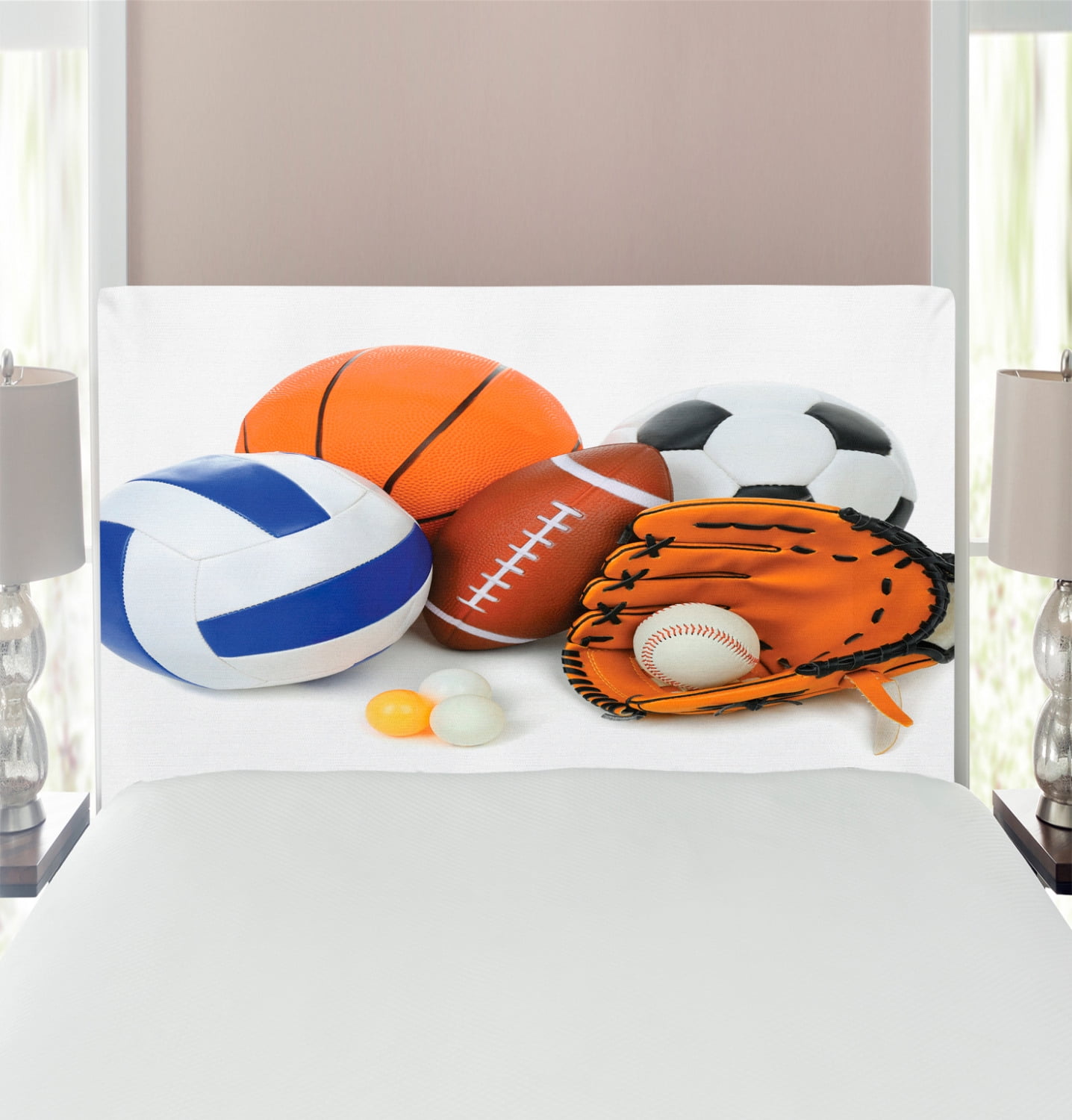Sports Headboard, Many Different Sports Balls All Together Championship Ping Pong Volleyball