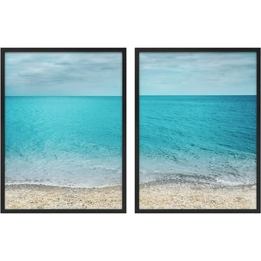 PixonSign Framed Wall Art Collage Print Gallery Set Blue Water Lands on Shore Nature Ocean Photography Realism Modern Landscape Relax/Calm Ultra for Living Room, Bedroom, Office - 12"x16"x2 BLACK