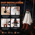 thumbnail image 4 of Halloween Light-Up Ghost Decorations Outdoor - 6 FT Hanging Swing Ghost Halloween Decor with Broomstick & Witch Hat, Spooky Cute Ghosts Decorations for Front Porch Yard Tree, 4 of 7