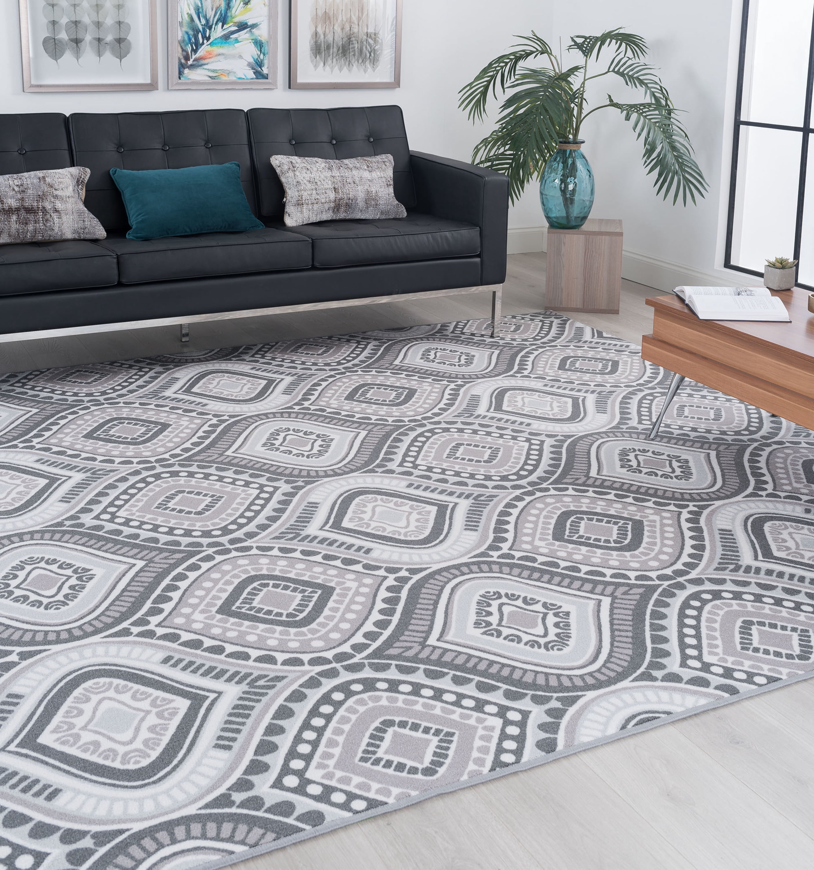 Contemporary Area Rug (3-Piece Rug Set: (5' x 7', 20'' x 60'', 20'' x 32'')) Geometric Charcoal, Gray Indoor Set Easy to Clean