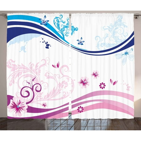 Floral Curtains 2 Panels Set Modern Digital Swirls Ivy Flowers