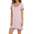 thumbnail image 1 of New Femmes Col Rond Couleur Contraste Coutures Lâches Manches Courtes Robe de Maison Porter Ajustement Mini Robe Correspondant à la Robe de Nuit, 1 of 2