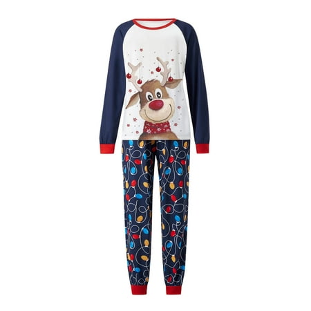 

Matching Family Pajamas Sets Christmas PJ s Elk Deer Print Tops and Elastic Waistband Pants Sleepwear