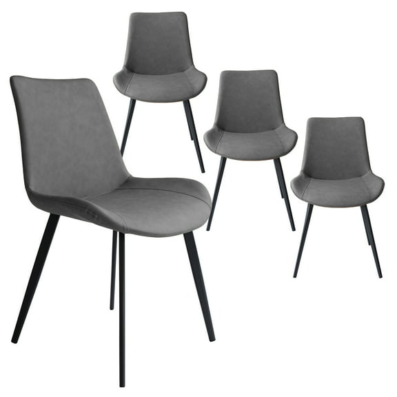 Dining Chairs Set of 4, Modern Kitchen Dining Room Chairs, Upholstered Dining Accent Side Chairs in Faux Leather Cushion Seat and Sturdy Metal Legs (Set of 4 Grey Chairs)