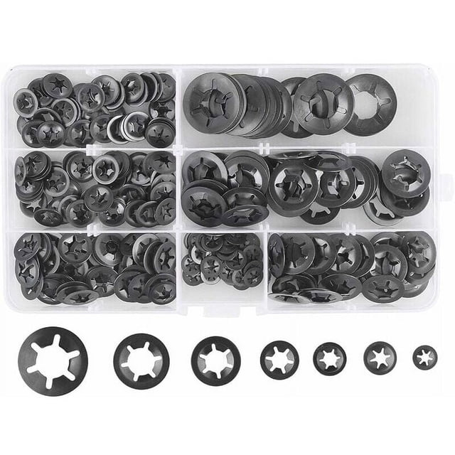 Boîte de Rangement Exquise pour Votre Assortiment de Fixations Durables, Absorption des Chocs Isolation Interne Rondelles Starlock pour Applications Variées (280 Pcs)