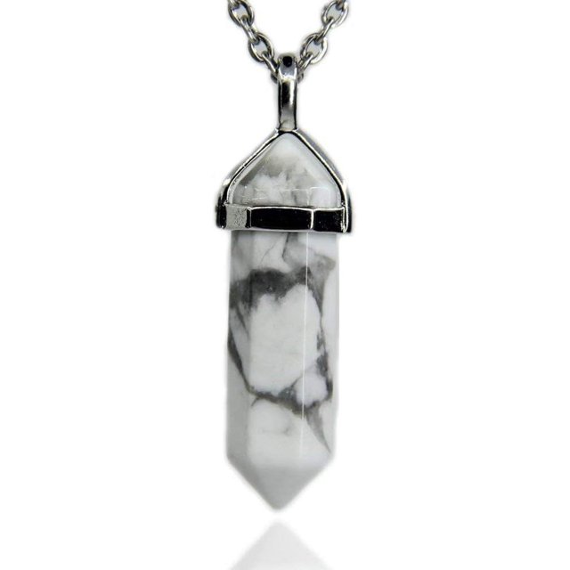 Angelstones Collier Pendentif Reiki Chakra Hexagonal à Pointe Pointue en Howlite Blanche 20 Pouces
