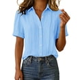 thumbnail image 3 of Horkkom Button Down Shirts for Women Summer Linen Short Sleeve Tops Dress Business Work Casual Tops L, 3 of 10