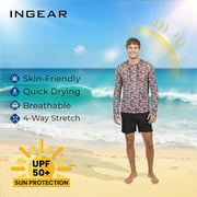 INGEAR Mens Lightweight SPF 50+ UV Protection Hoodie, Long Sleeve Rashguard with Pocket, Shark Camo Red , L