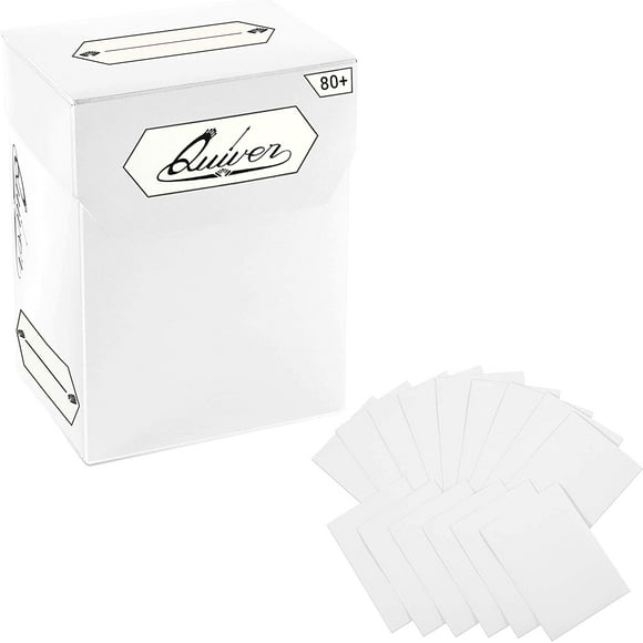 AIR-White Standard Trading Card Deck Box and Sleeves Bundle - 80+ Quiver Deck Block with Double Dividers (Commander MTG Deck Box MTG) + 100 Artemis White Card Sleeves with Black interior (66 x 93 mm)