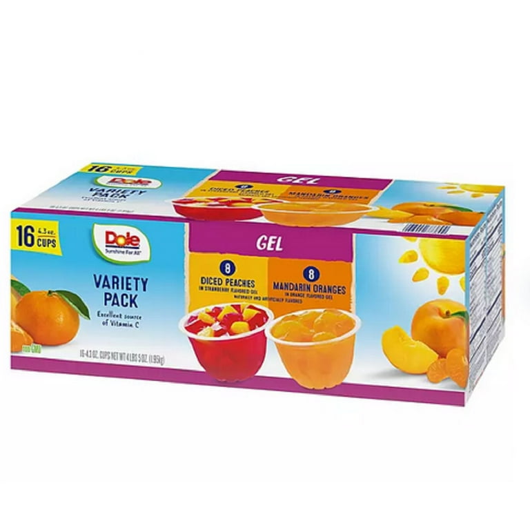 Fruit in Gel Cups, Mandarins/Orange, Peaches/Strawberry, 4.3 oz Cups, 16 Cups/Carton, Ships in 1-3 Business Days Fruit in Gel Cups, Mandarins/Orange, Peaches/Strawberry, 4.3 oz Cups, 16 Cups/Carton, Ships in 1-3 Business Days