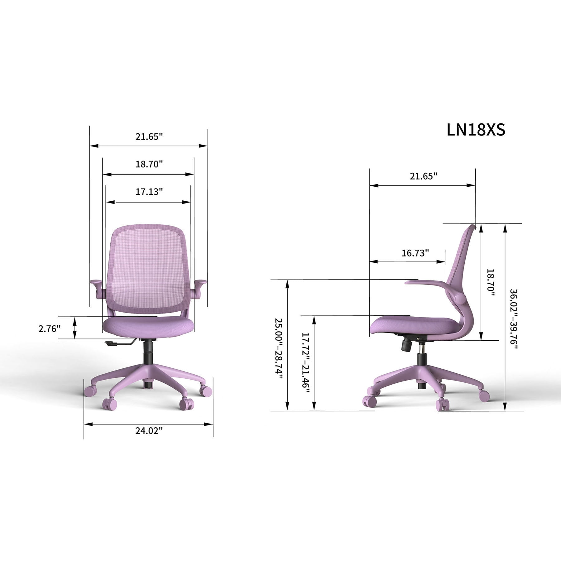 S-HOME Modern Ergonomic Mesh Back Office Chair With Fireproof Nylon Fabric, Rotating Design And Gas Lift For Support, Adjustable Height And Flip-Up Armrests  For Home Offices, Purple