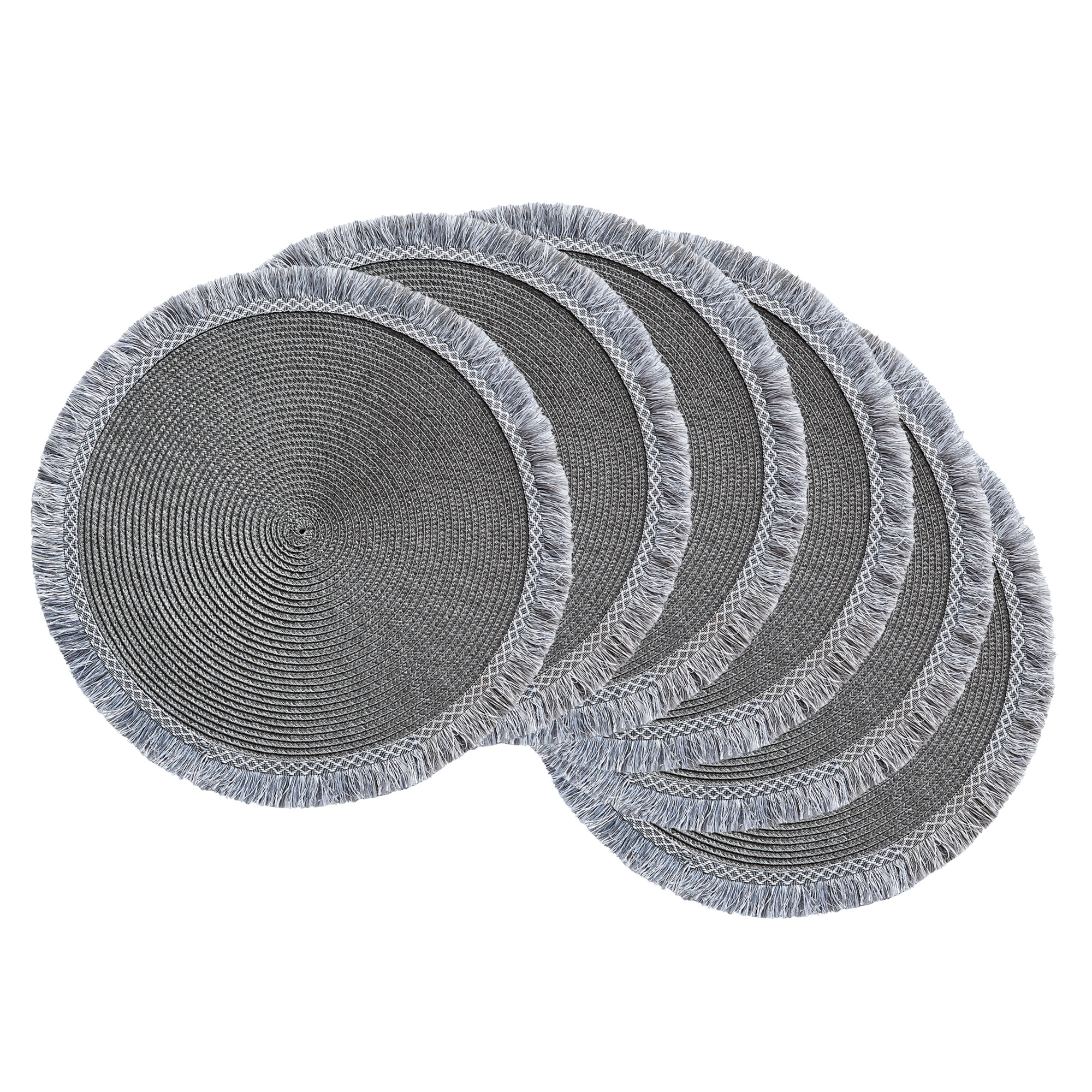 DII Gray Round Fringed Placemat Set/6