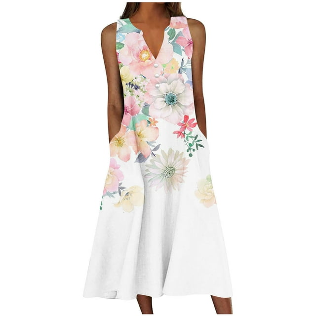 Robe d'Été pour Femmes Aguichant Robe d'Été pour Femmes Design Décontracté Robe Dégradée Sans Manches Col en V Longue Robe Ample Robe d'Été pour Femmes Robe Longue d'Été pour Femmes Longue Robe d'Été pour Femmes