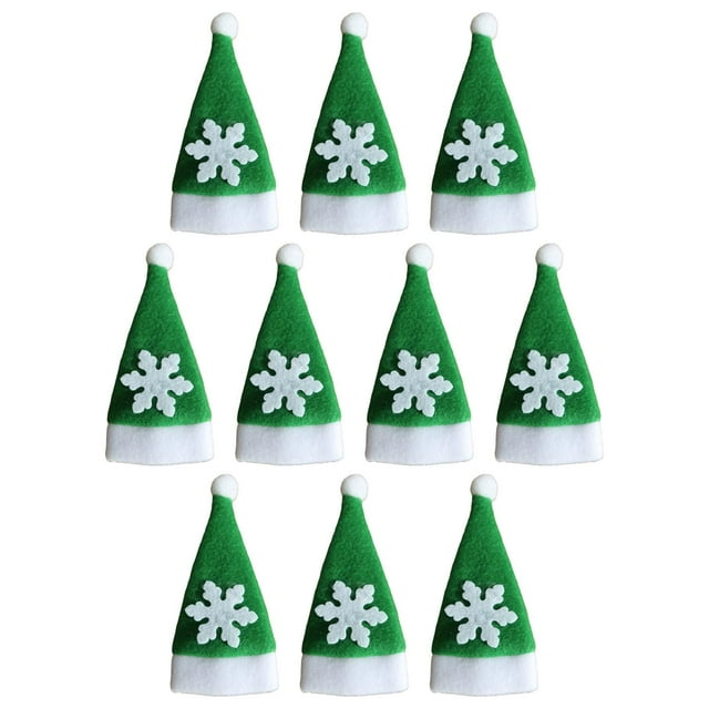 10x Portacubiertos Navideños Gorro de Papá Noel Bolsa de Cubiertos Pequeña Gorro de Peluche Tapa de Botella de Vino para Decoración de Fiesta en