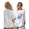 thumbnail image 7 of Women's T-Shirt Blue Pink Butterfly Splash Short Sleeve Casual Tee Classic Crew Neck T Shirt for Women White, XS, 7 of 7