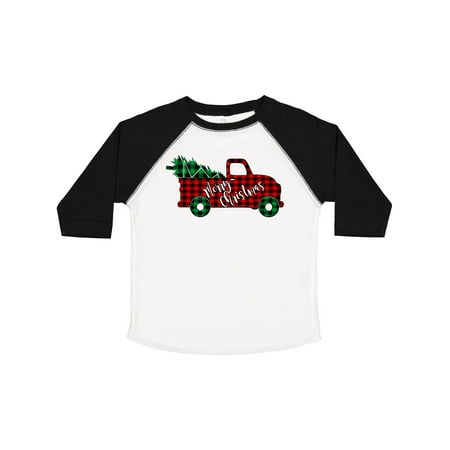 

Inktastic Merry Christmas Red Buffalo Plaid Truck with Tree Gift Toddler Boy or Toddler Girl T-Shirt