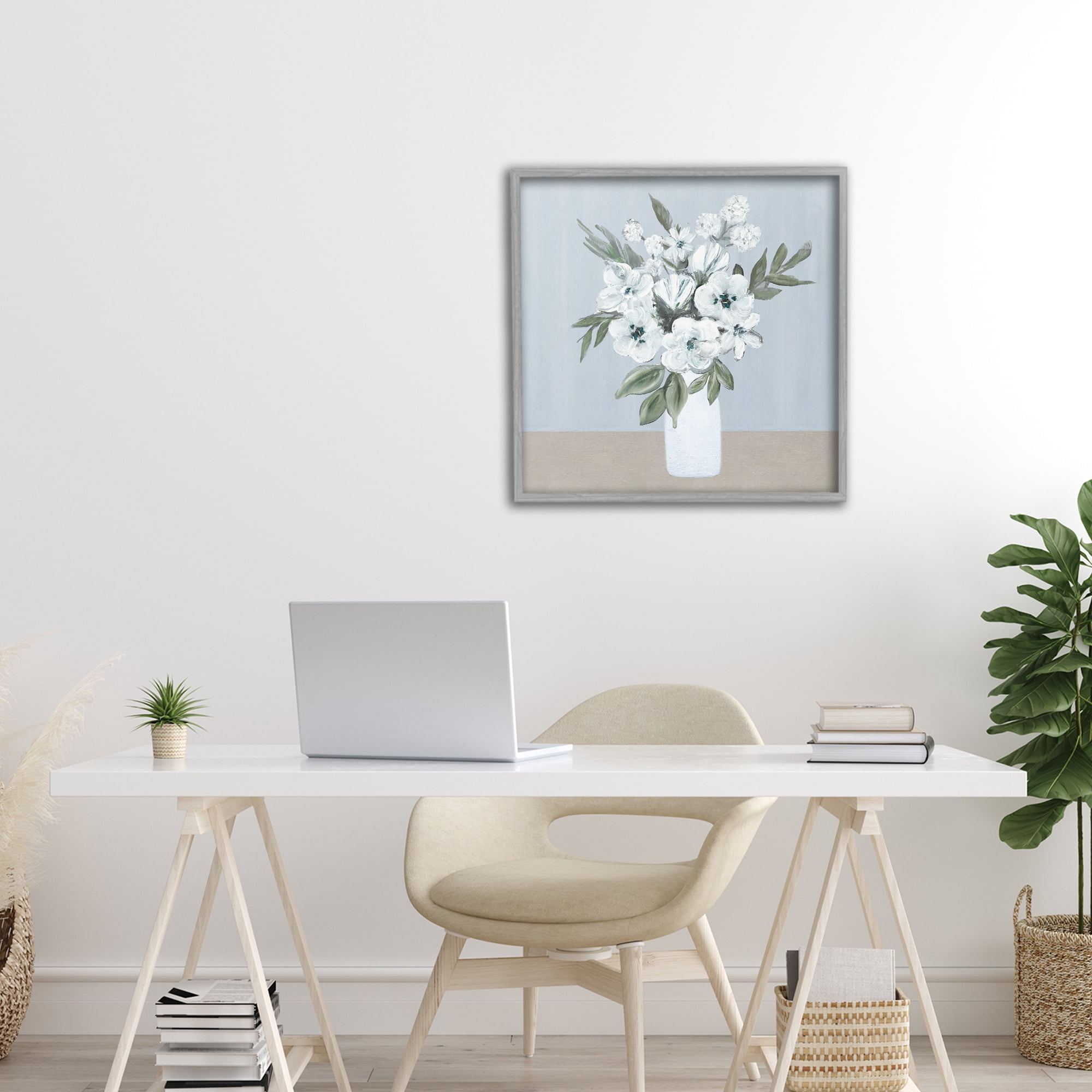 Stupell Industries Cerulean & White Blooms Gray Framed Giclee Art, design by Marilyn Dunlap