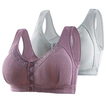 TrendVibe365 Womens Bras for Older Women Plus Size Multipack Cotton Floral No Wire Push up Bralette Padded Button Front Clasp Wide Strap Corset Top Full Coverage Crop Tank Top Sexy Lingerie Silver