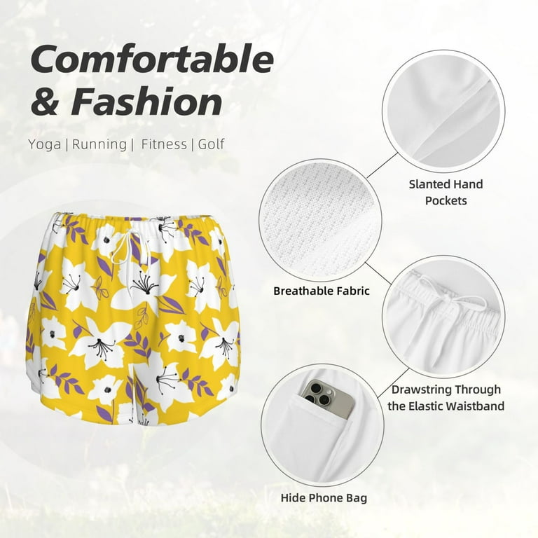 Bixox Women's Lilies Flowers pattern 2 in 1 Running Shorts