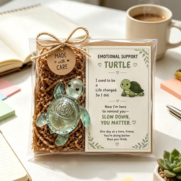 Original Recycled Glass Support Turtle, Emotional Support & Mindfulness Gift, Handmade Sea Turtle Resin Decor for Friends, Coworkers, Women,(1PCS)
