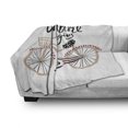 thumbnail image 3 of Adventure Cartoon Soft Flannel Fleece Throw Blanket, Bicycle with and so the Adventure Begins Hand Drawn Phrase, Cozy Plush for Indoor and Outdoor Use, 50" x 70", Pale Pink Beige, by Ambesonne, 3 of 6