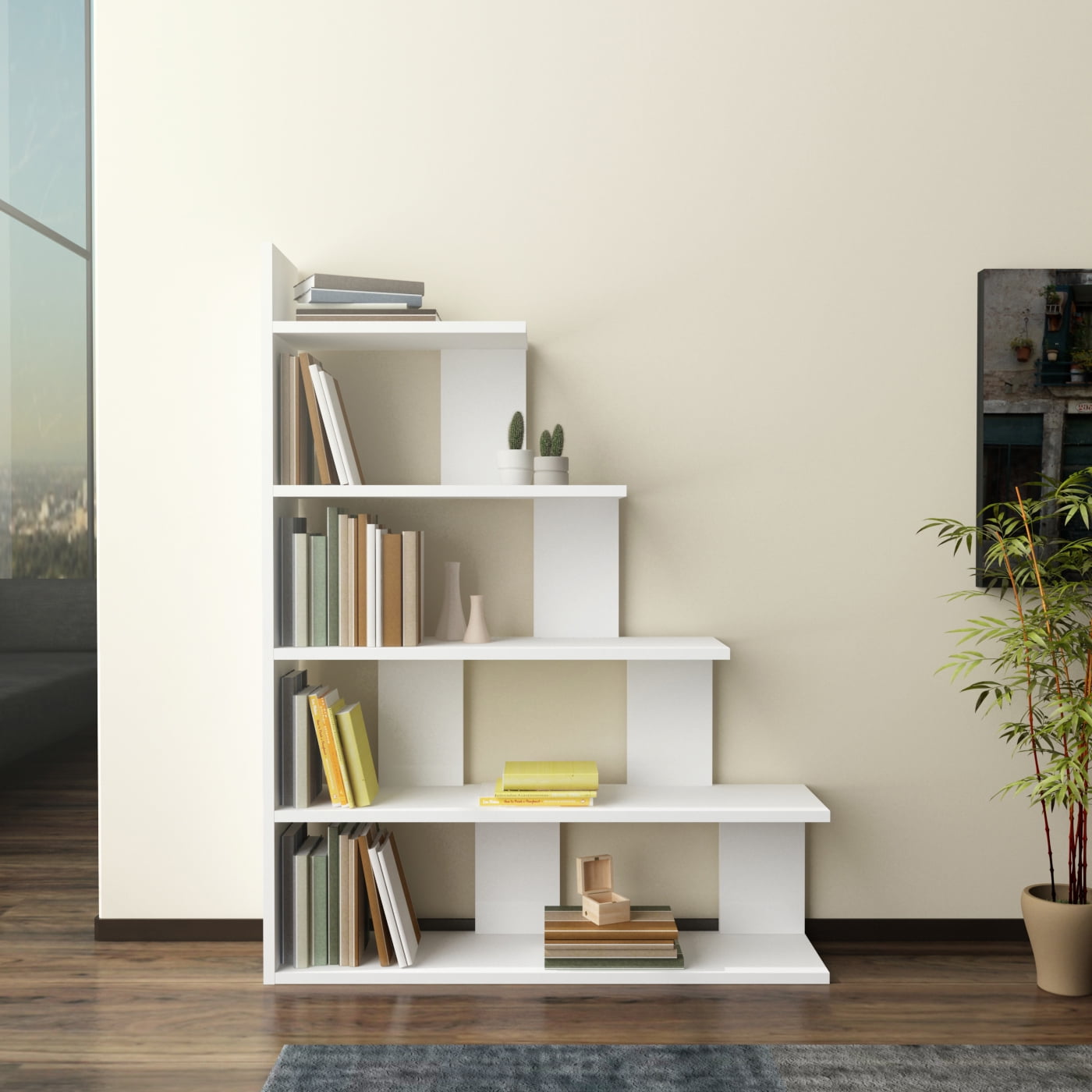 Echo Corner Bookcase with 5-Shelves, White