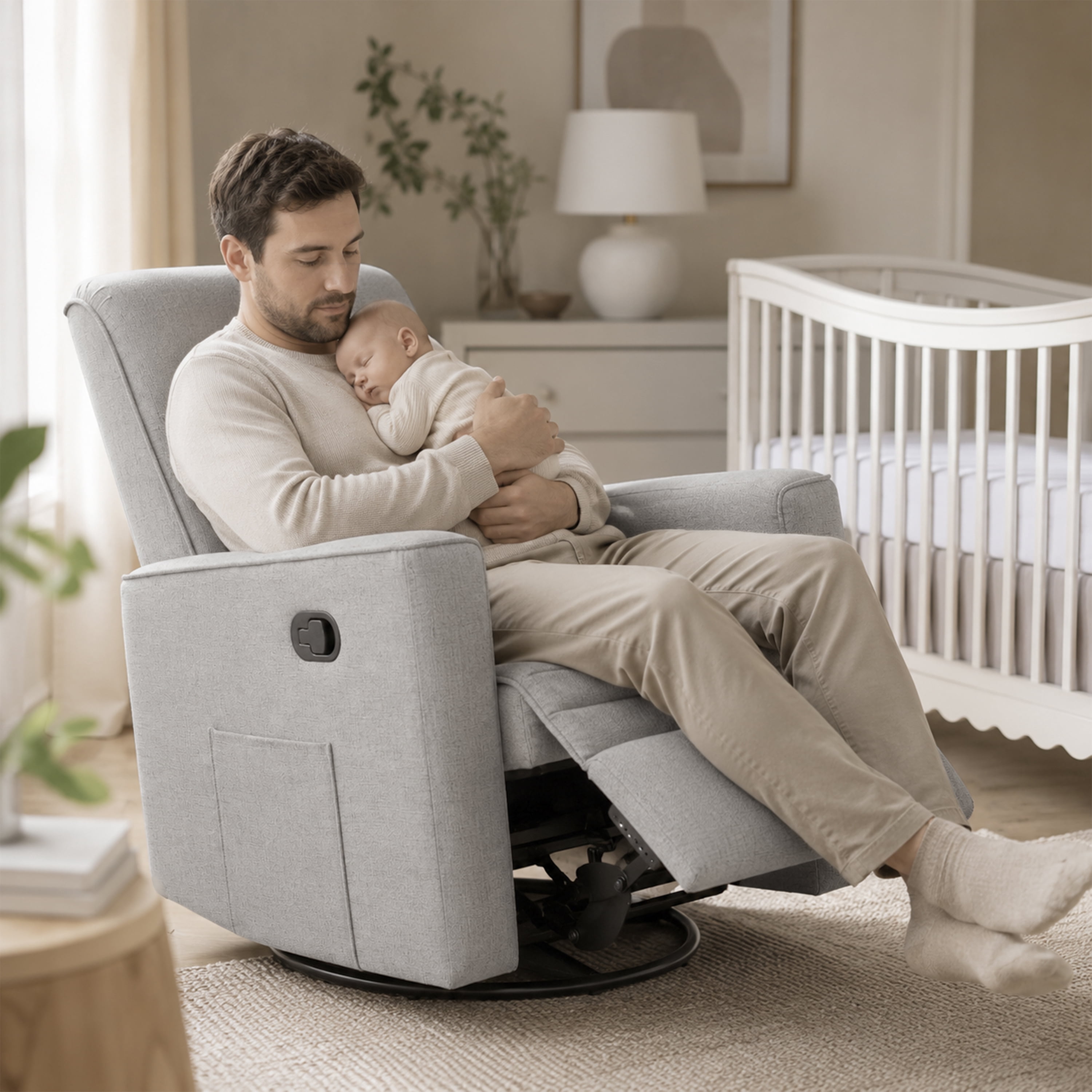 Evolur Raleigh Basic Glider |Recliner| Rocker, Soft Pebble