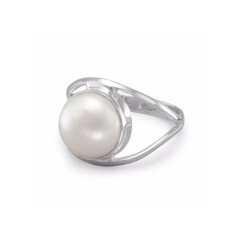 White Cultured Freshwater Pearl 10mm Open Split Band Ring Sterling Silver White Cultured Freshwater Pearl 10mm Open Split Band Ring Sterling Silver